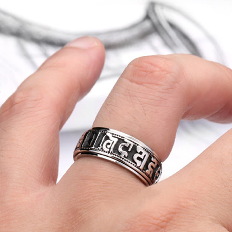 Engraved Om Mani Padme Hum Titanium Steel Spinner Balance Ring