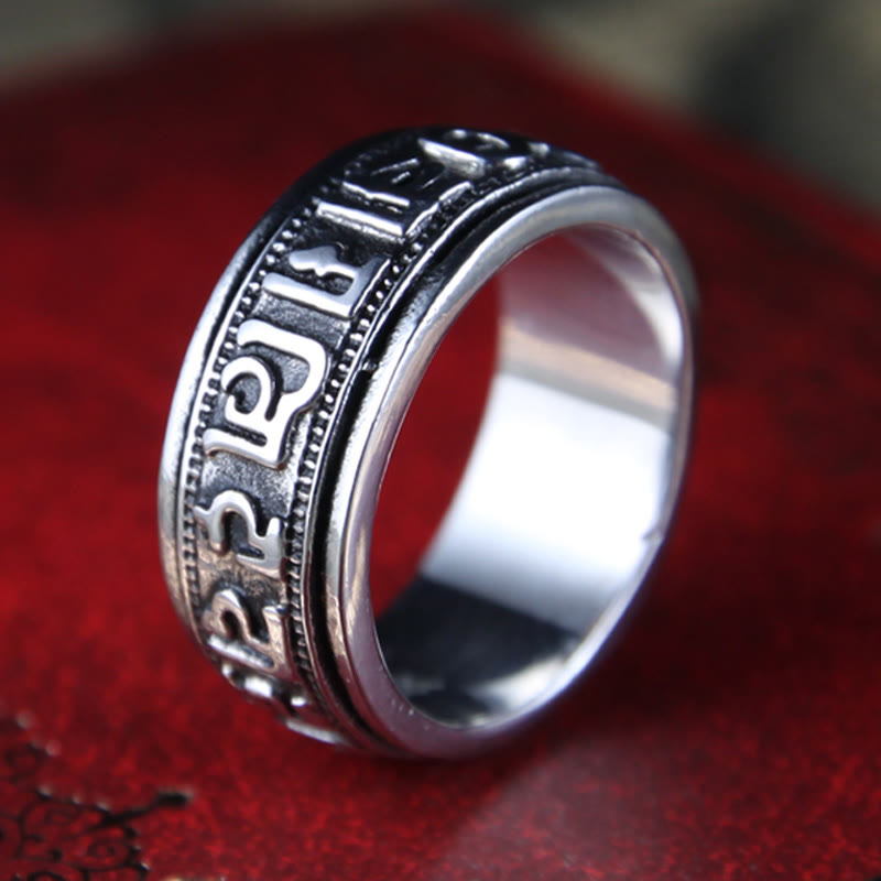 Engraved Om Mani Padme Hum Titanium Steel Spinner Balance Ring