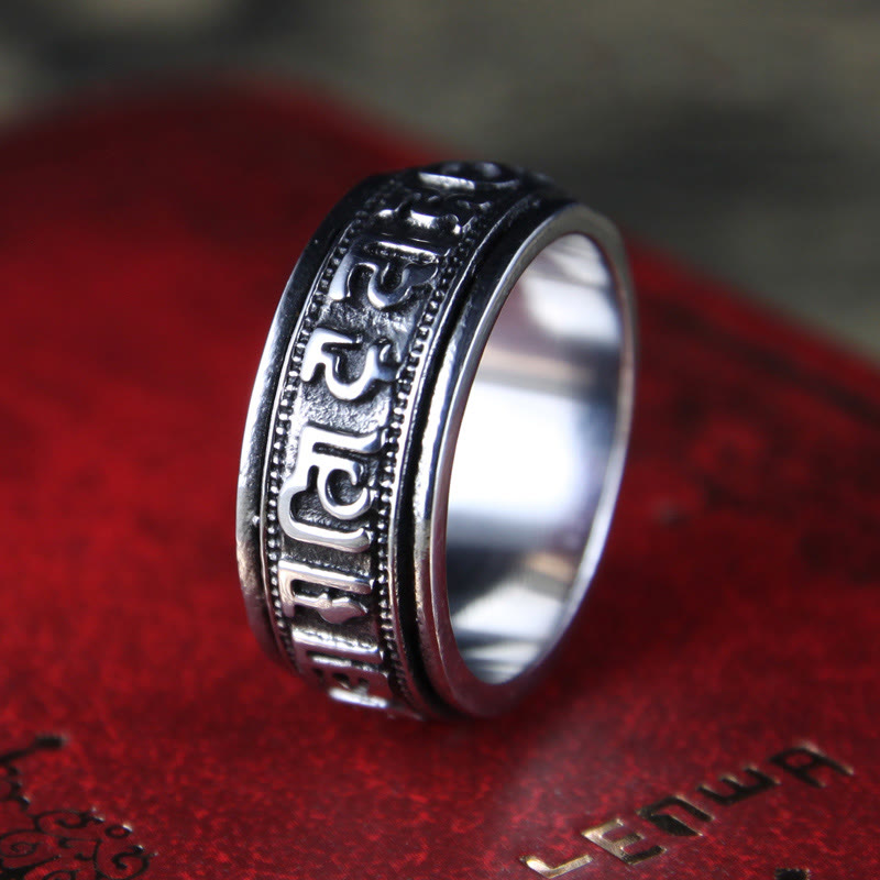 Engraved Om Mani Padme Hum Titanium Steel Spinner Balance Ring