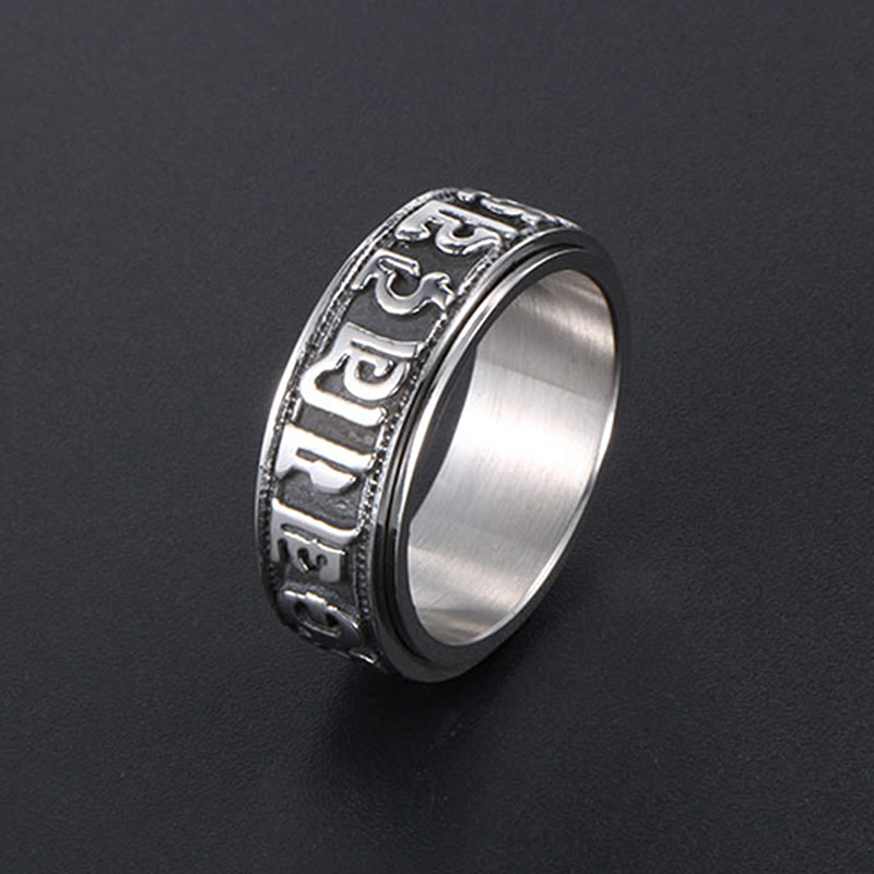 Engraved Om Mani Padme Hum Titanium Steel Spinner Balance Ring
