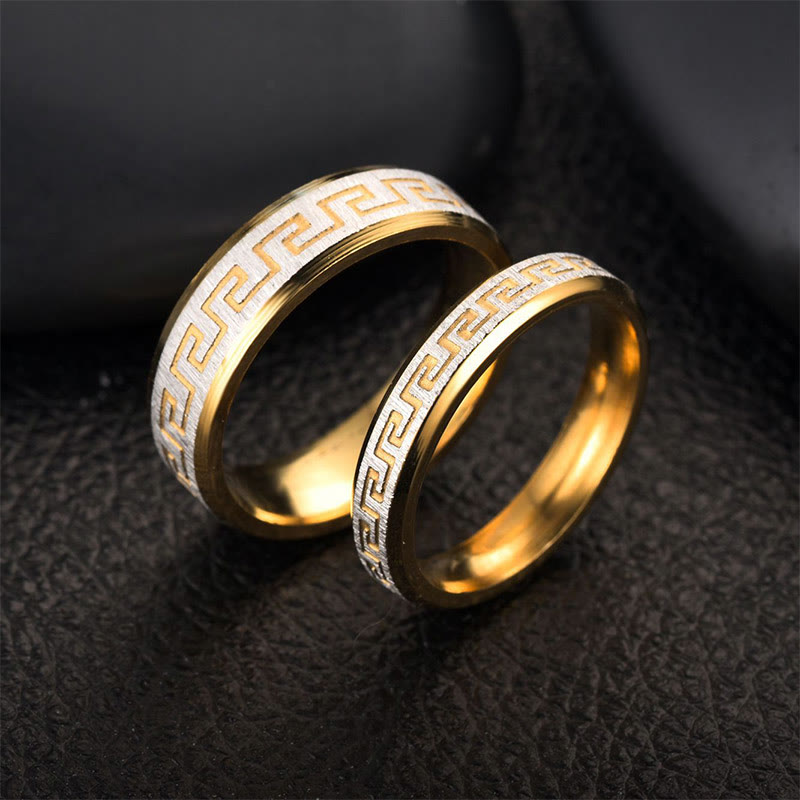 Geometric Great Wall Pattern Titanium Steel Minimalist Band Ring