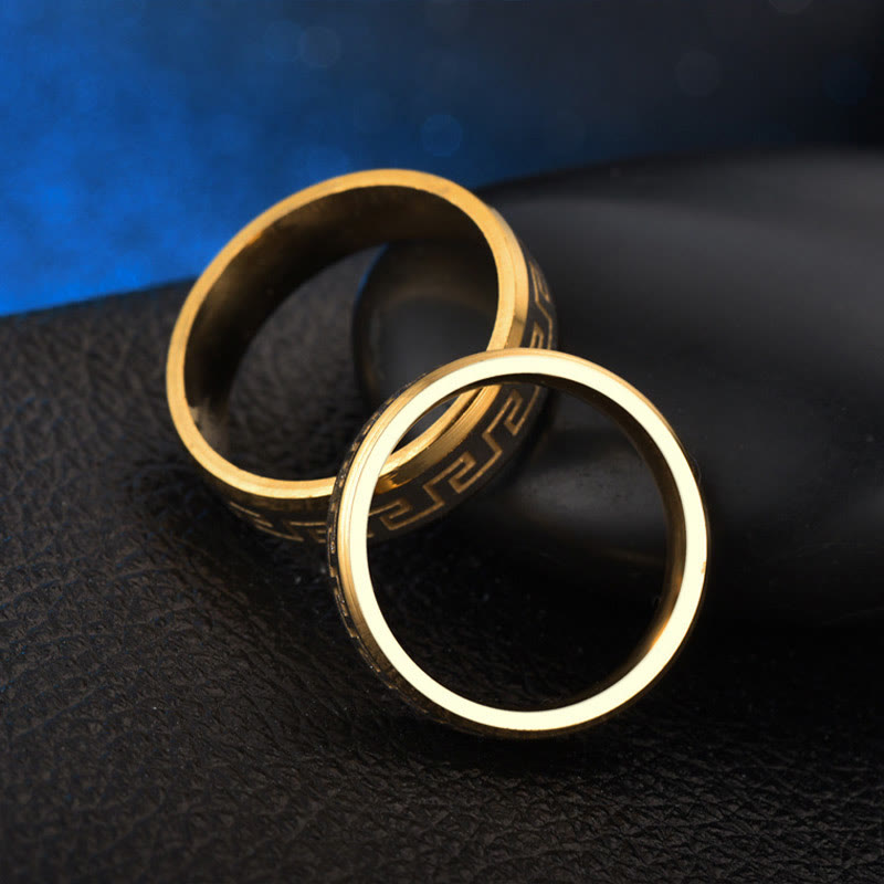 Geometric Great Wall Pattern Titanium Steel Minimalist Band Ring