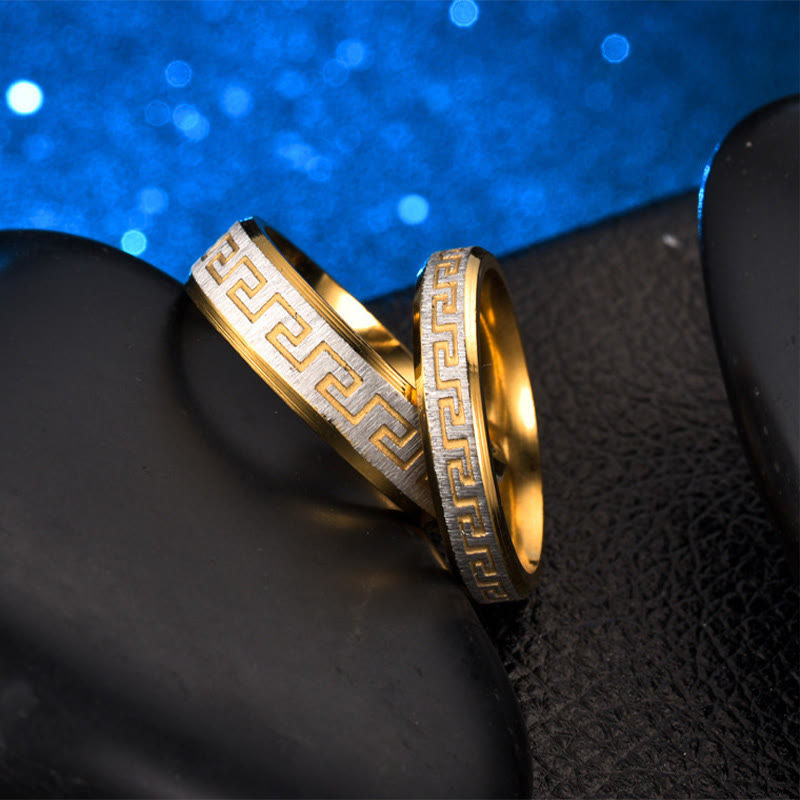 Geometric Great Wall Pattern Titanium Steel Minimalist Band Ring
