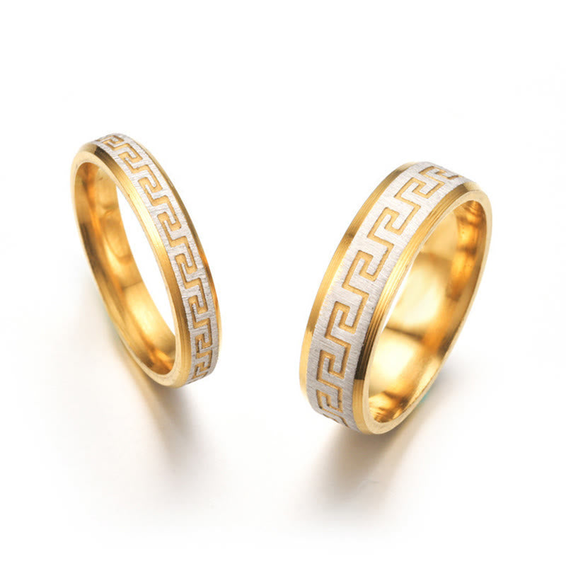 Geometric Great Wall Pattern Titanium Steel Minimalist Band Ring