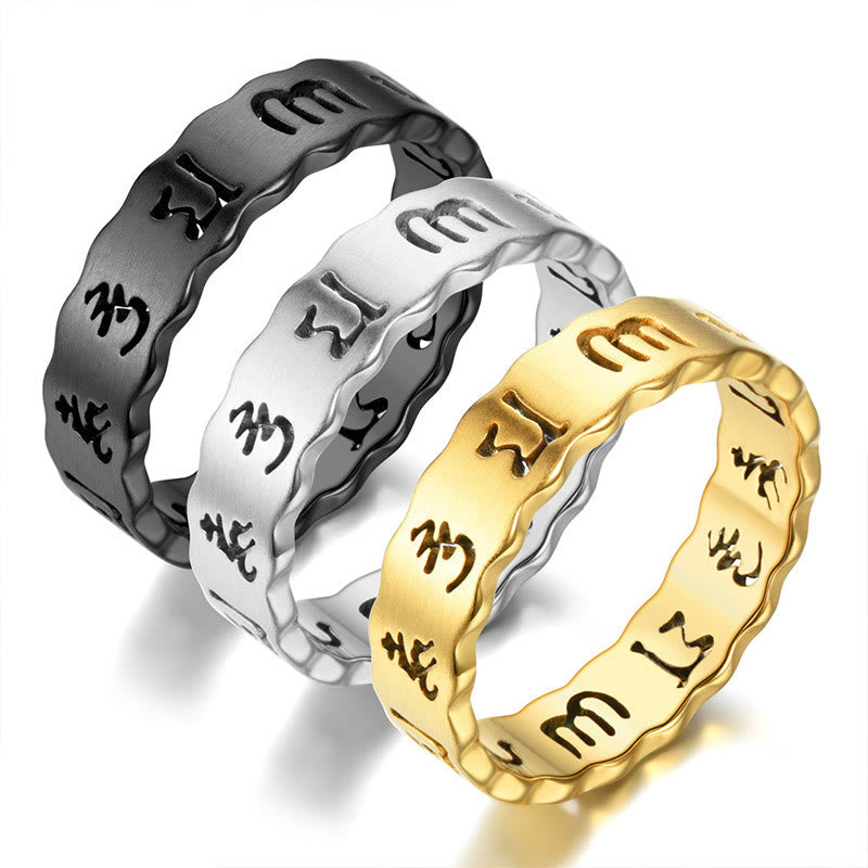 Tibetan Hollow Om Mani Padme Hum Titanium Steel Balance Ring