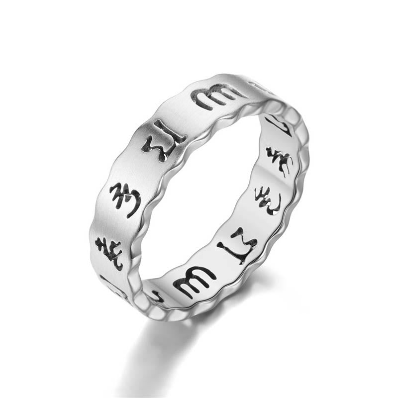 Tibetan Hollow Om Mani Padme Hum Titanium Steel Balance Ring