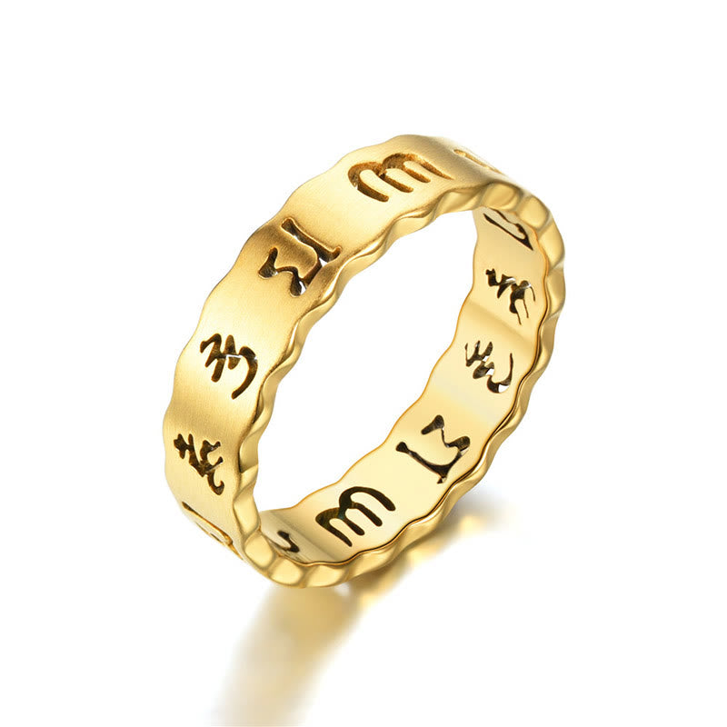 Tibetan Hollow Om Mani Padme Hum Titanium Steel Balance Ring
