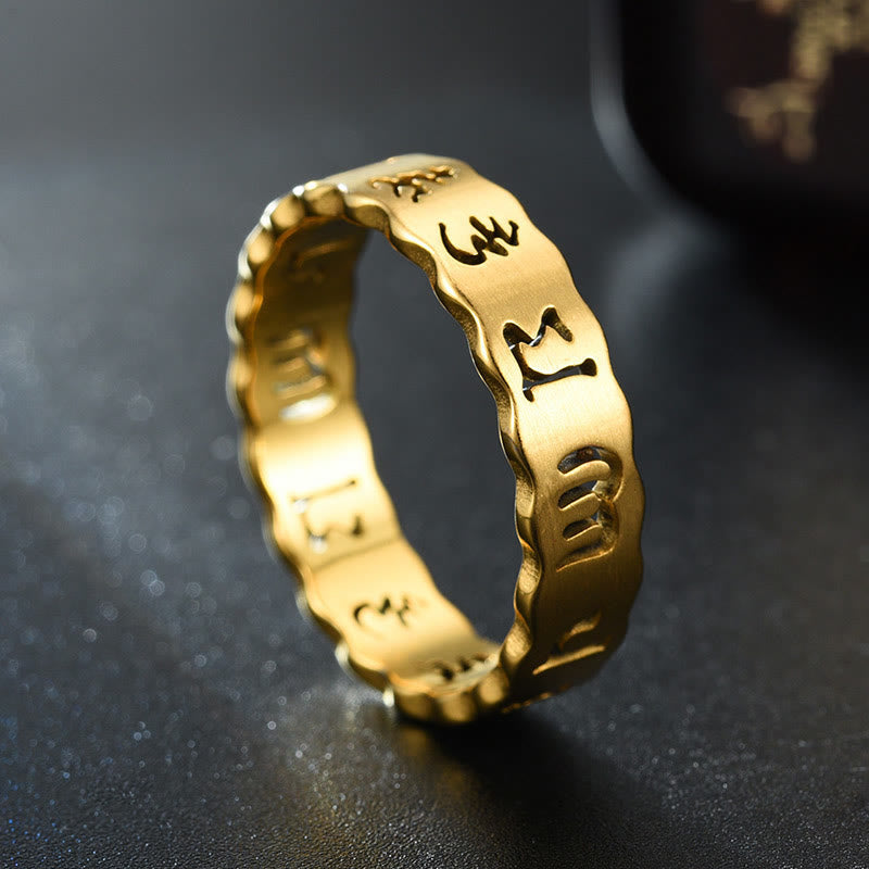 Tibetan Hollow Om Mani Padme Hum Titanium Steel Balance Ring