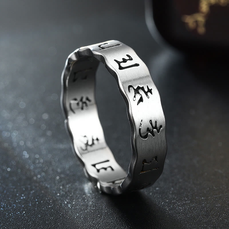 Tibetan Hollow Om Mani Padme Hum Titanium Steel Balance Ring