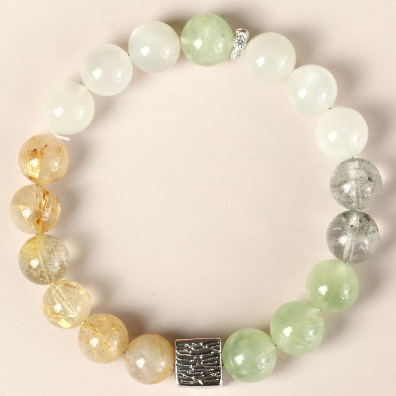 Black Obsidian Black Rutilated Quartz Moonstone Cube Strength Bracelet