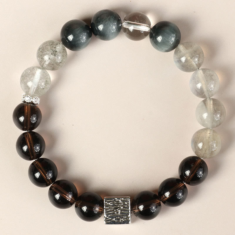 Black Obsidian Black Rutilated Quartz Moonstone Cube Strength Bracelet