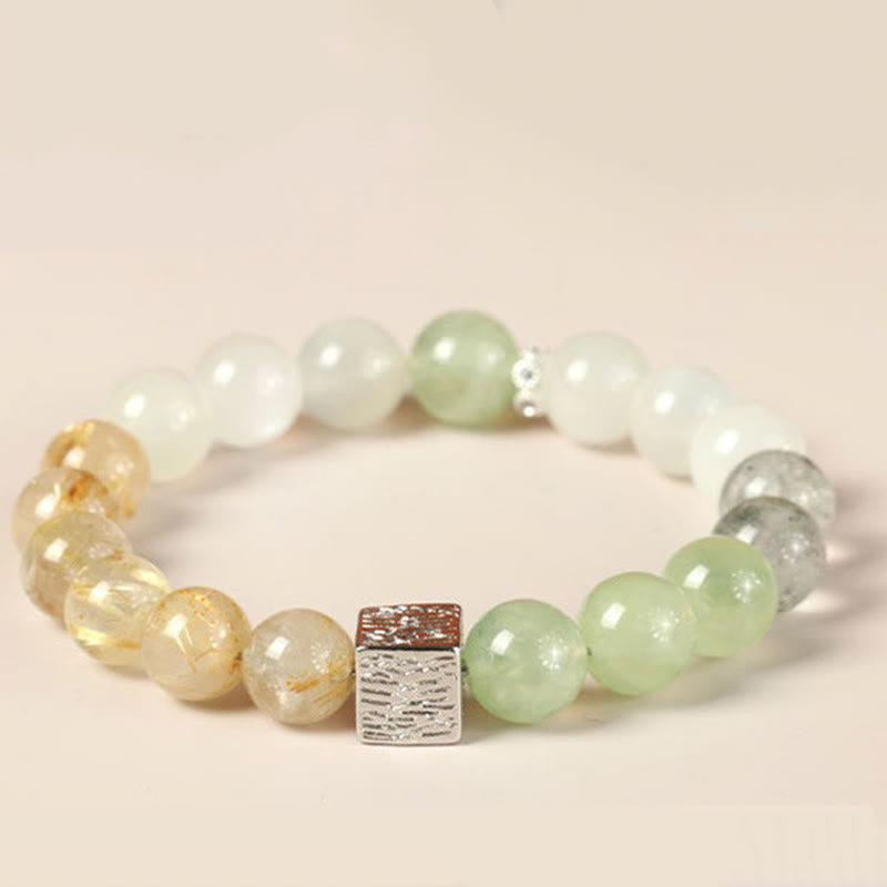 Black Obsidian Black Rutilated Quartz Moonstone Cube Strength Bracelet