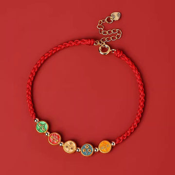 925 Sterling Silver Red String Five Ways God of Wealth Cord Bracelet