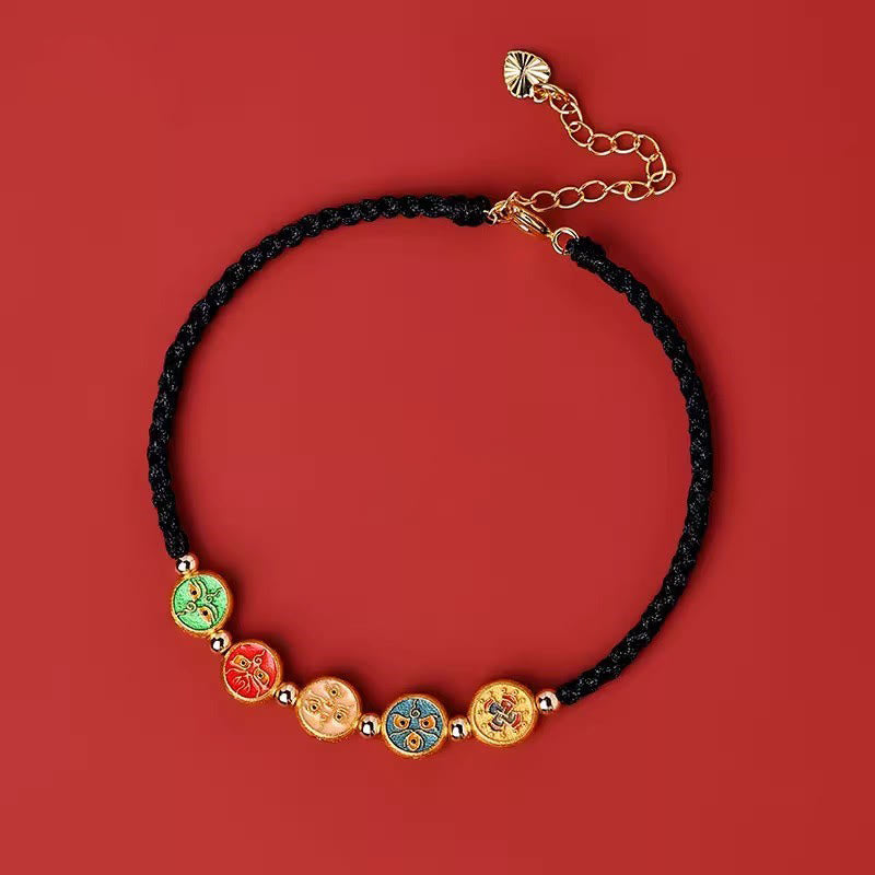 925 Sterling Silver Red String Five Ways God of Wealth Cord Bracelet