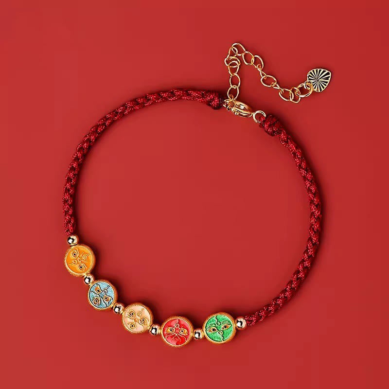 925 Sterling Silver Red String Five Ways God of Wealth Cord Bracelet