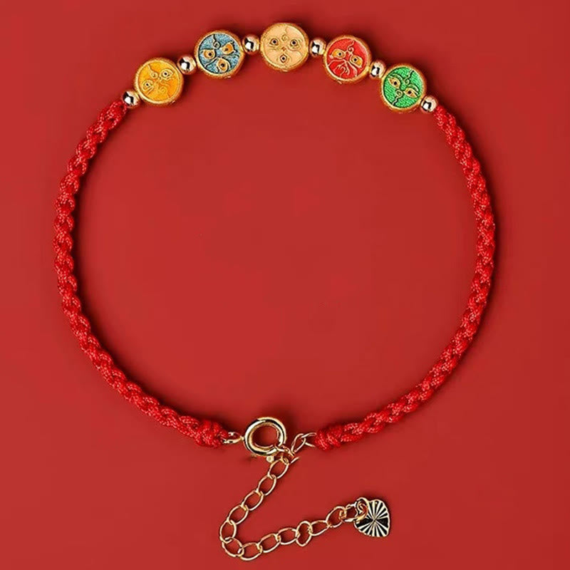 925 Sterling Silver Red String Five Ways God of Wealth Cord Bracelet