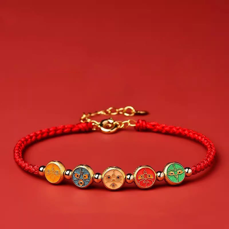925 Sterling Silver Red String Five Ways God of Wealth Cord Bracelet
