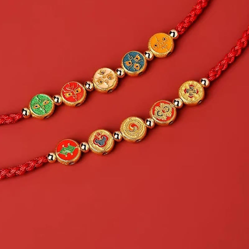 925 Sterling Silver Red String Five Ways God of Wealth Cord Bracelet