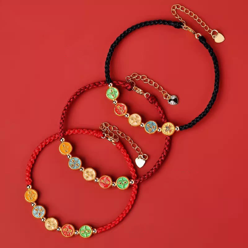 925 Sterling Silver Red String Five Ways God of Wealth Cord Bracelet