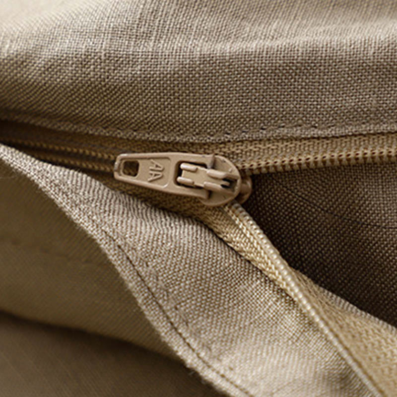Solid Color Front Button Back Elastic Cotton Linen Women's Pants With Pockets