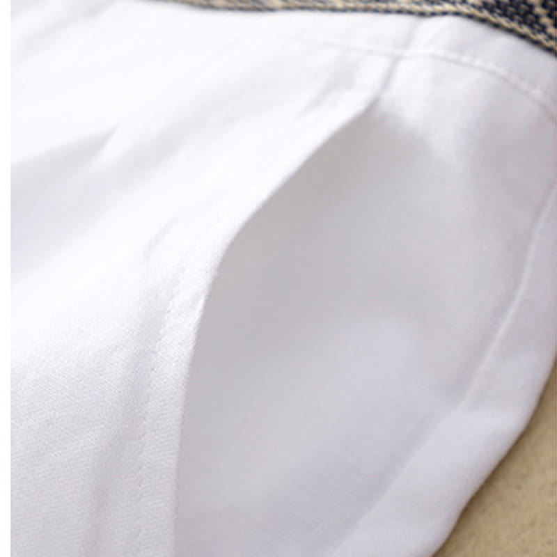 Solid Color Front Button Back Elastic Cotton Linen Women's Pants With Pockets