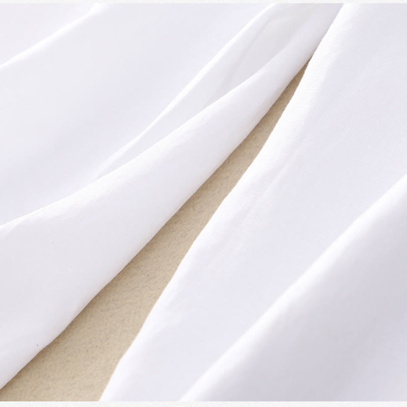 Solid Color Front Button Back Elastic Cotton Linen Women's Pants With Pockets
