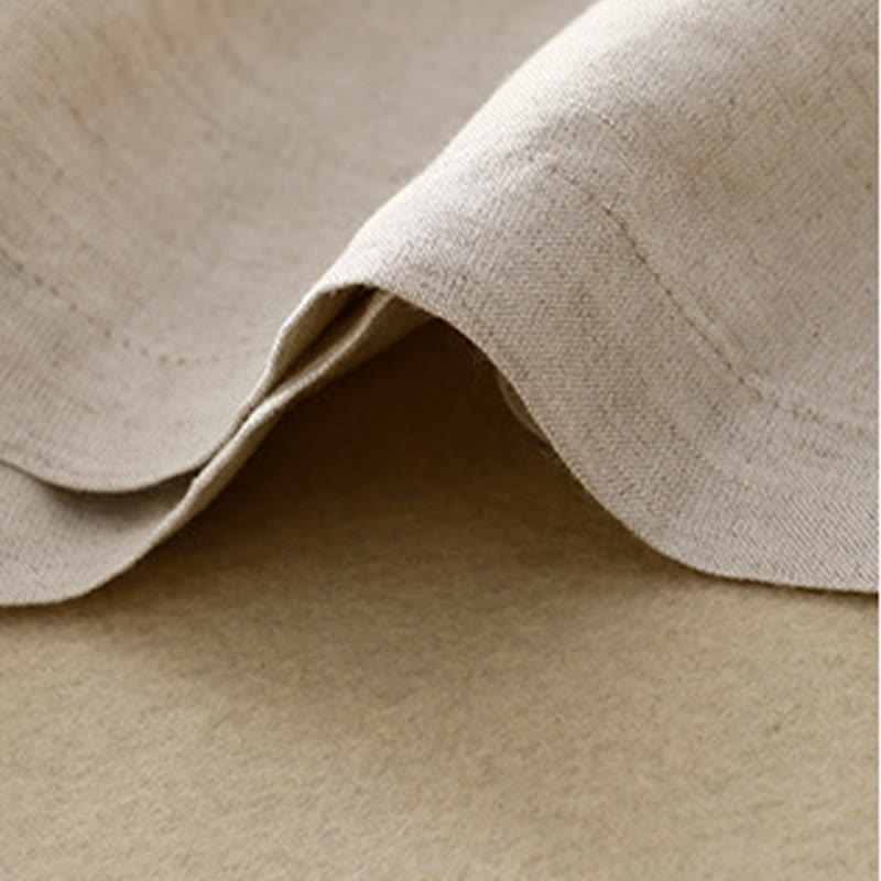 Solid Color Front Button Back Elastic Cotton Linen Women's Pants With Pockets