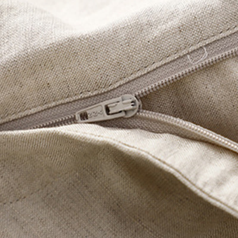 Solid Color Front Button Back Elastic Cotton Linen Women's Pants With Pockets