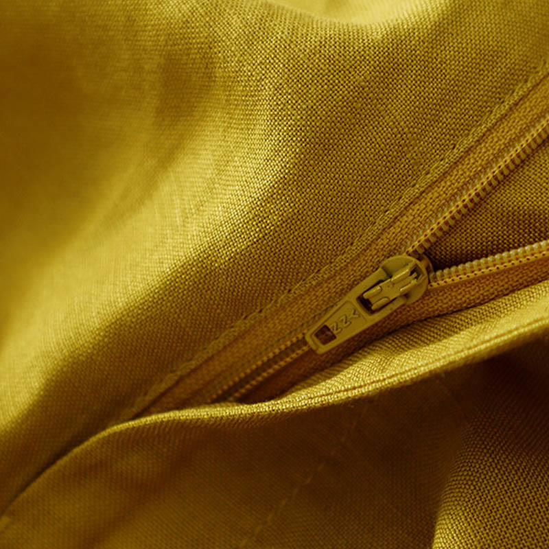 Solid Color Front Button Back Elastic Cotton Linen Women's Pants With Pockets