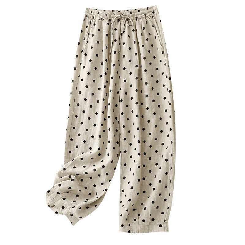 Tactile Cotton Linen Polka Dot Cropped Meditation Pants