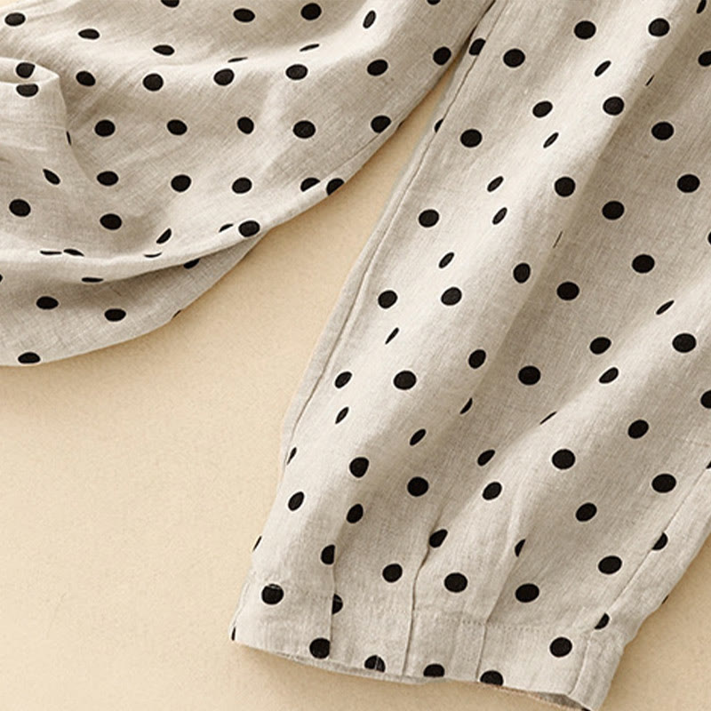 Tactile Cotton Linen Polka Dot Cropped Meditation Pants