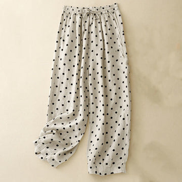 Tactile Cotton Linen Polka Dot Cropped Meditation Pants