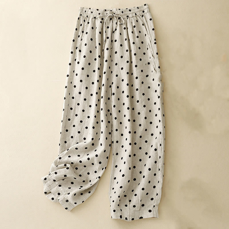 Tactile Cotton Linen Polka Dot Cropped Meditation Pants