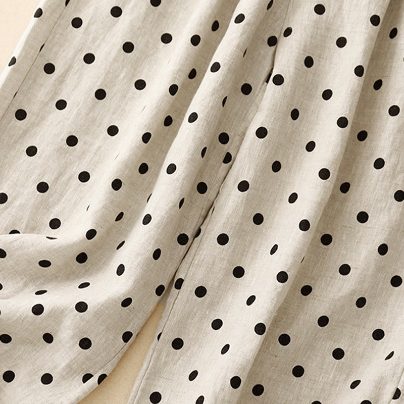 Tactile Cotton Linen Polka Dot Cropped Meditation Pants