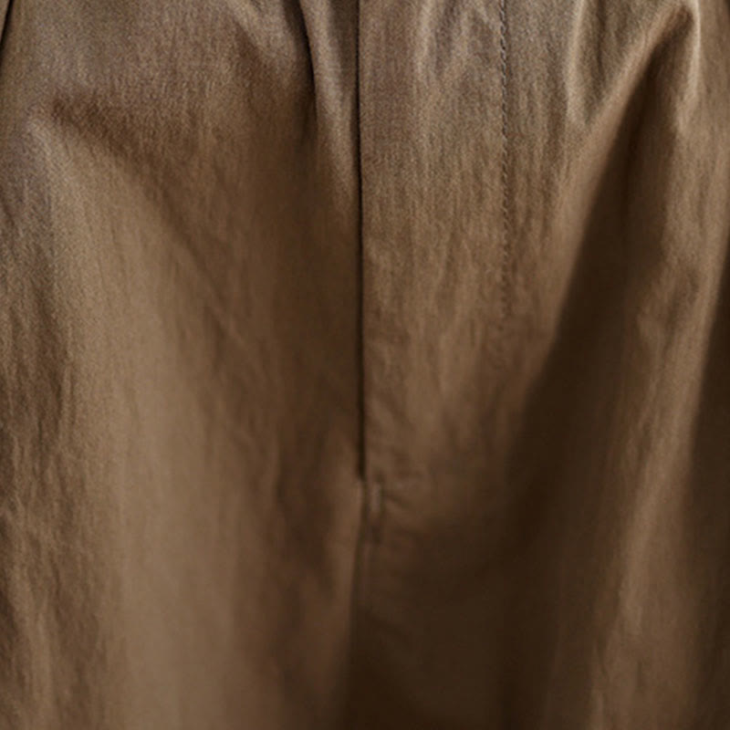 Casual Solid Color One Top Button Elastic Waistband Cotton Linen Women's Pants With Pockets