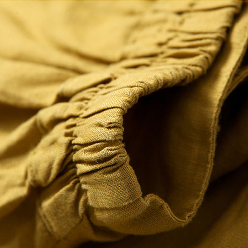 Plain Color Cotton Linen High Waist Wide Leg Pants With Pockets