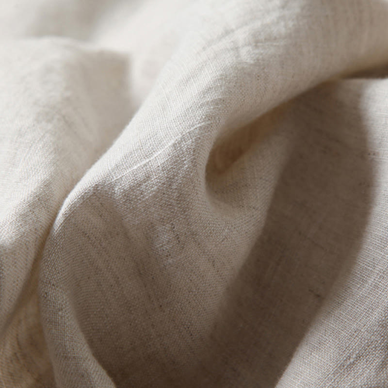 Plain Color Cotton Linen High Waist Wide Leg Pants With Pockets