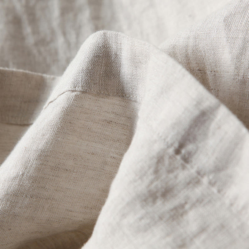 Plain Color Cotton Linen High Waist Wide Leg Pants With Pockets