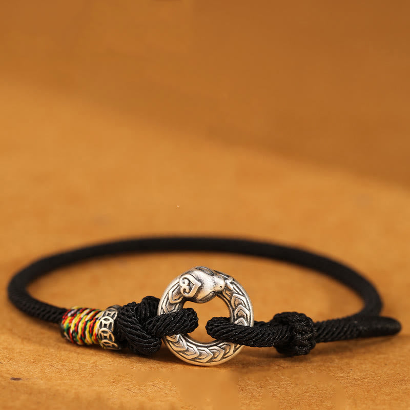 999 Sterling Silver Snake Ping An Kou Coin Red String Bracelet