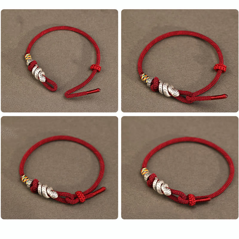 999 Sterling Silver Snake Ping An Kou Coin Red String Bracelet