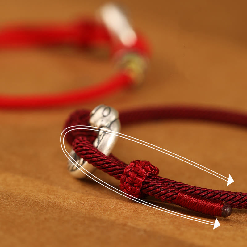 999 Sterling Silver Snake Ping An Kou Coin Red String Bracelet