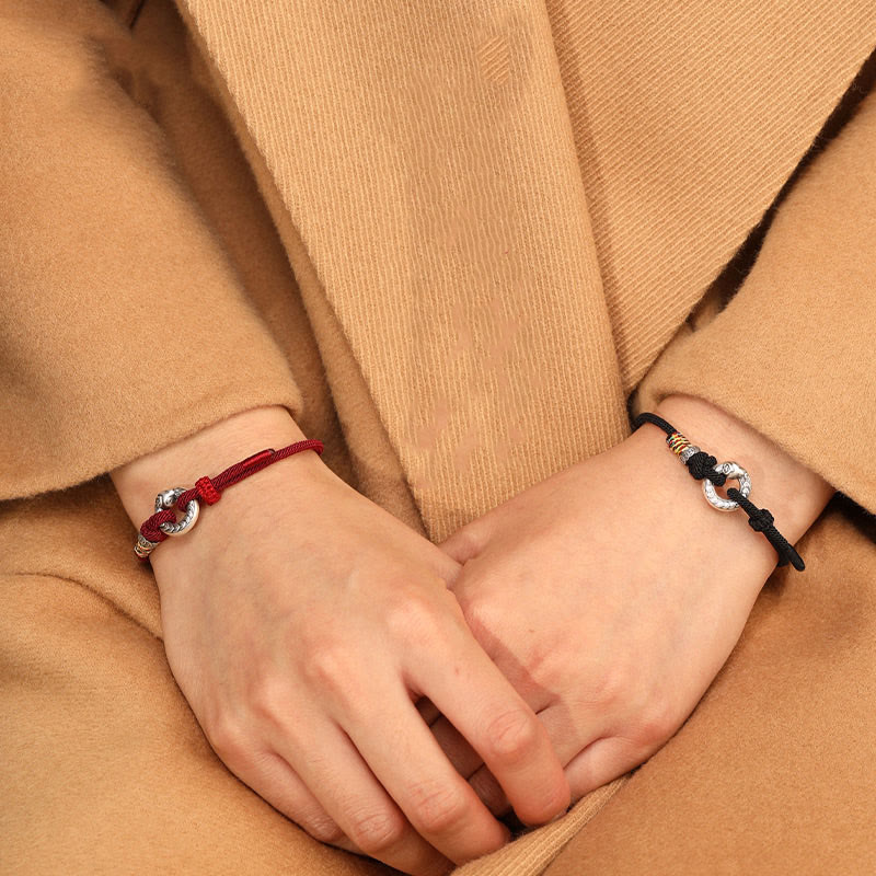 999 Sterling Silver Snake Ping An Kou Coin Red String Bracelet