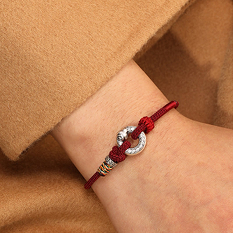 999 Sterling Silver Snake Ping An Kou Coin Red String Bracelet