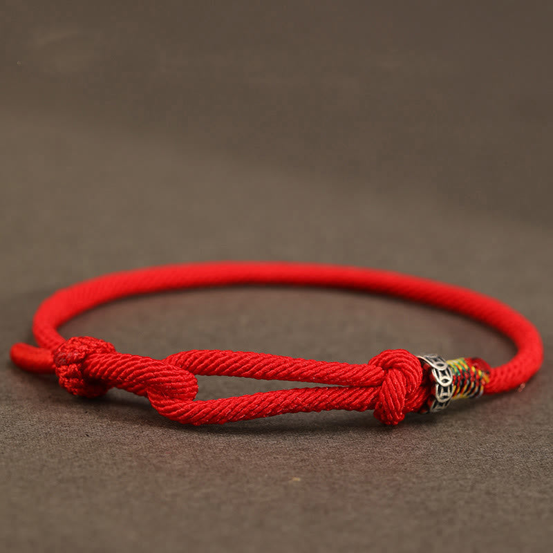 Handcrafted Red String and Sterling Silver Chinese Coin Braided Bracelet