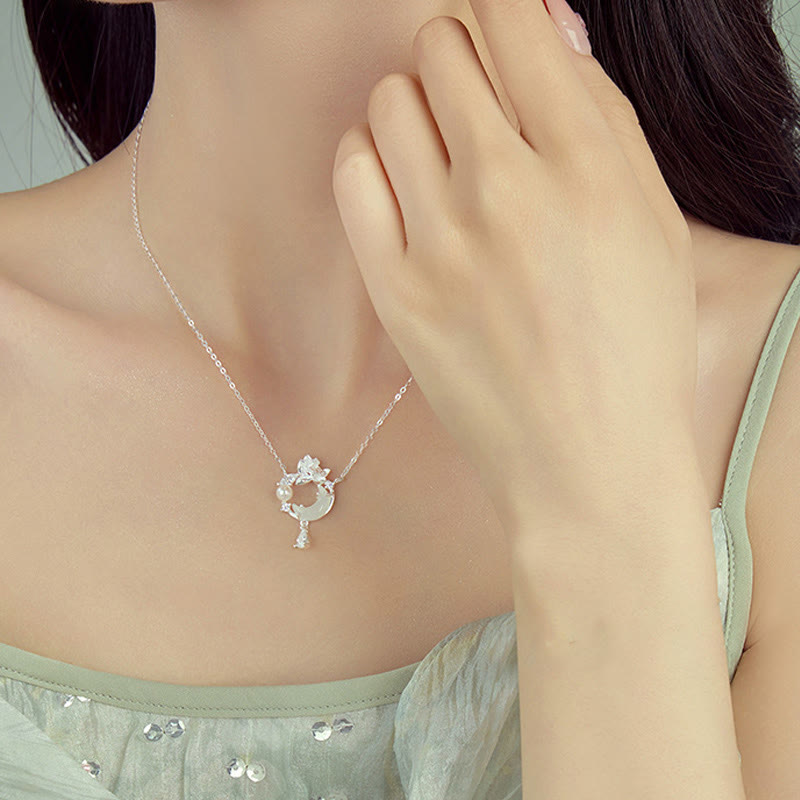 Hetian Jade 925 Sterling Silver Cubic Zirconia Pearl Necklace Pendant