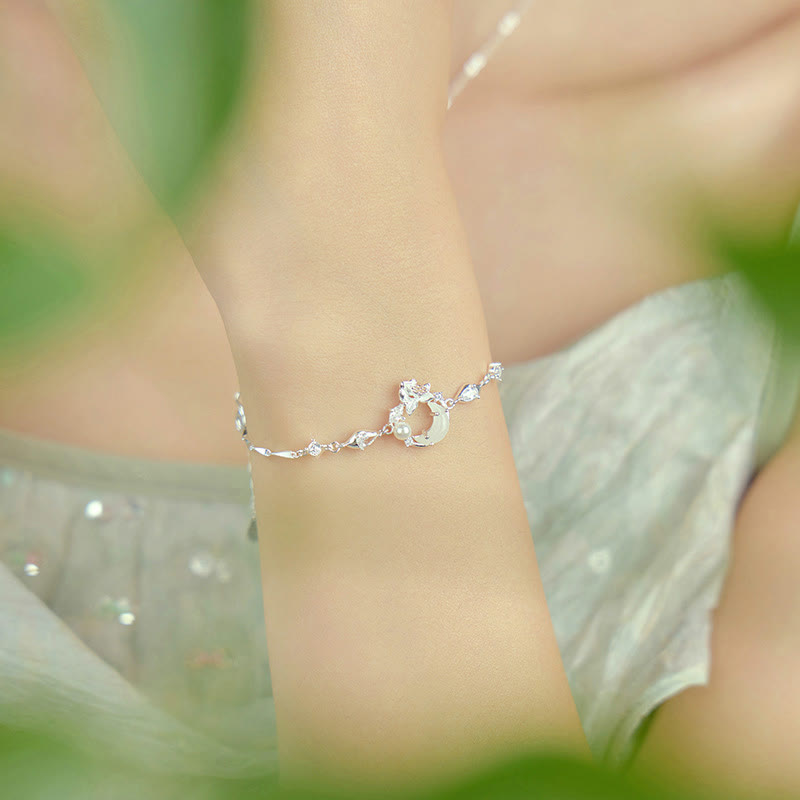 Hetian Jade 925 Sterling Silver Cubic Zirconia Pearl Lotus Bracelet