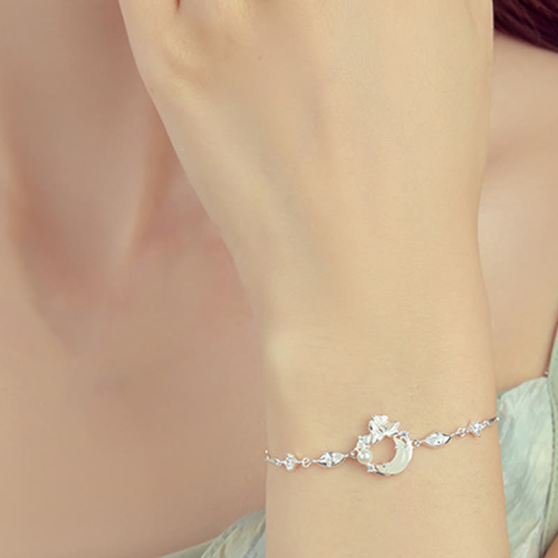Hetian Jade 925 Sterling Silver Cubic Zirconia Pearl Lotus Bracelet