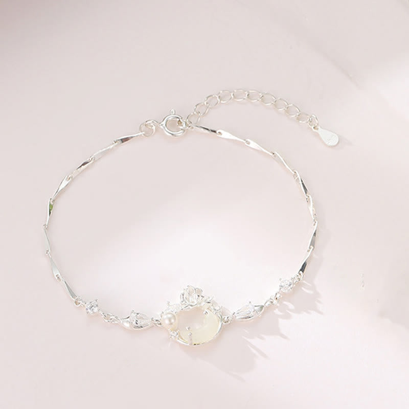 Hetian Jade 925 Sterling Silver Cubic Zirconia Pearl Lotus Bracelet
