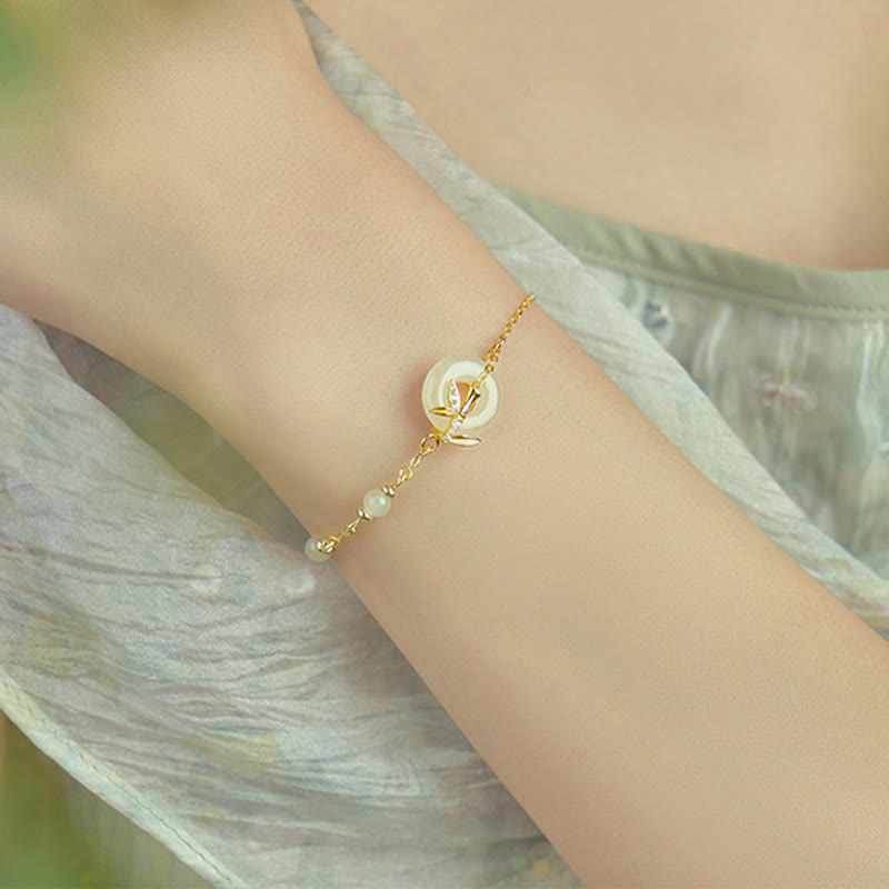 Hetian Jade 925 Sterling Silver Cubic Zirconia Peace Buckle Luck Bracelet