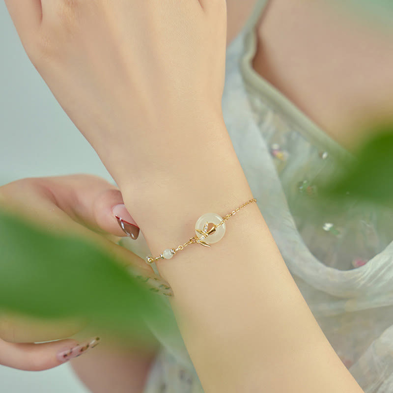 Hetian Jade 925 Sterling Silver Cubic Zirconia Peace Buckle Luck Bracelet
